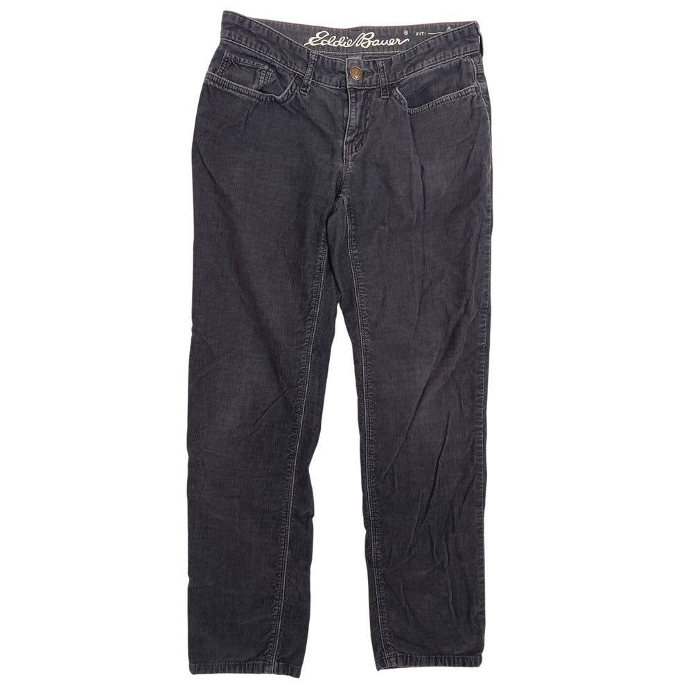 Eddie Bauer Gray Corduroy Pants Womens‎ Sz. 2 Boyfriend Fit Relaxed Leg Charcoal